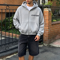 Sweat à capuche en maille gaufrée vierge de haute qualité, avec logo personnalisé imprimé, épais 420 g/m², zippé, coupe oversize, streetwear décontracté pour homme