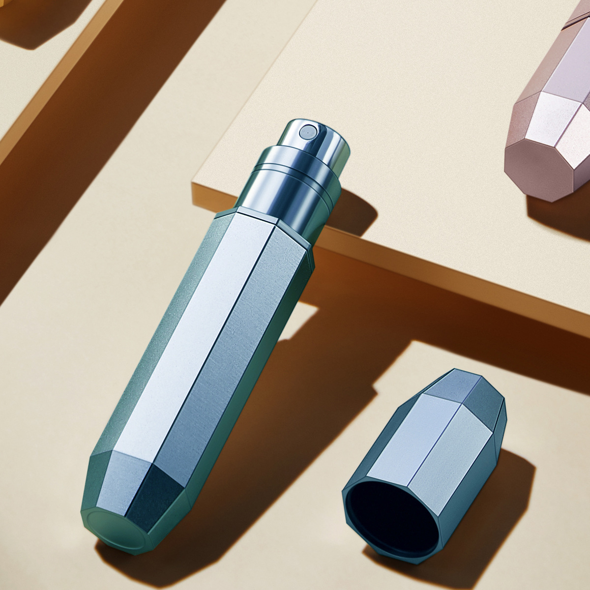 5ml-octagonal small gold bar-sky blue-aluminum+pctg