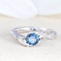 Anillo con Gema de Topacio Azul Natural de 1ct, Corte Ovalado Cuadrado, Estilo Clásico, Chapado en Oro