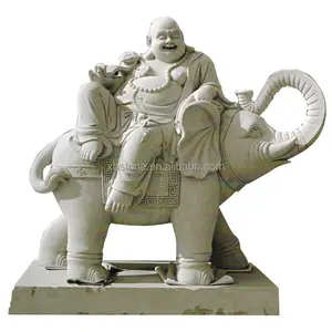 中国定制户外白石雕刻大型笑弥勒佛像大象雕塑