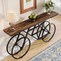 Table console extra longue de 70,9 pouces, table étroite pour canapé avec base en métal en forme de vélo, table d'entrée avec rangement derrière le canapé