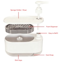 Distributeur de savon 2-en-1 avec support pour éponge, distributeur de savon à vaisselle rechargeable pour évier de cuisine, bouteille à pompe pour savon liquide sur comptoir