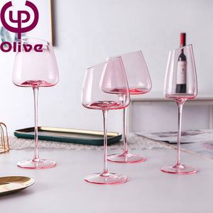 Bar mariage Couple Champagne flamant rose soufflé à la main cristal grande <span class=keywords><strong>tige</strong></span> bouche inclinée Transparent rose couleur vin gobelet verres - Product Image 2