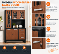 Armoire de rangement de cuisine en métal à 3 portes avec portes vitrées, tiroirs verrouillables, armoire de rangement autoportante