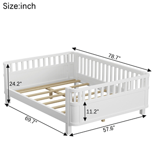 Cama Infantil de Madera Maciza <span class=keywords><strong>con</strong></span> Barandas Protectoras, Diseño Anti-Caídas, Cama Junto a la Cama de los <span class=keywords><strong>Padres</strong></span> para Dormitorio de Niños - Product Image 2