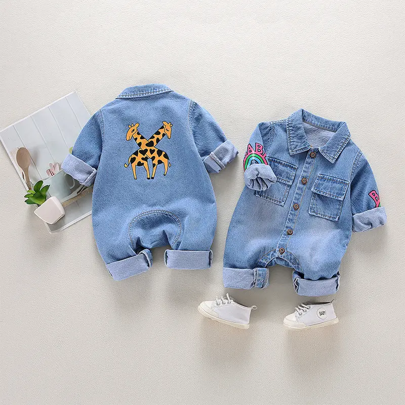 High Quality Bulk Buy Infant Clothes Baby Cute Long Sleeve baby romper denim Unisex Denim Baby Rompers Jean Shirt