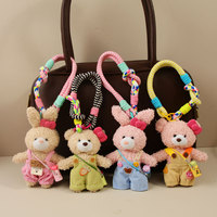 Breloques de sac en peluche mignonnes en forme d'ours et de lapin avec cordon coloré, pendentif de poupée faite à la main pour filles et femmes