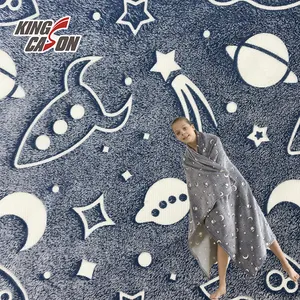 KINGCASON Wholesale 100 Polyester Glue Printed Universal UFO Pattern Luminous Fleece Fabric For Baby Girl Clothes