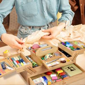 縫製アクセサリーミシン工具木製Diy縫製糸箱3層引き出し付き - Product Image 6