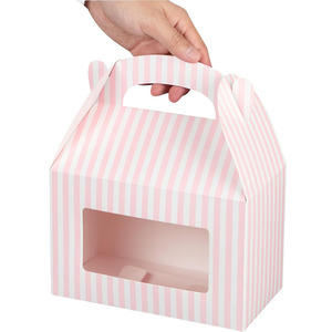 B698 bomboniere a timpano rosa scatole dal Design accattivante a righe con finestra trasparente per animali domestici fienile incorporato con manico In giorno vecchia scatola per pulcini - Product Image 4