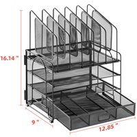 Organisateur de bureau multicouche avec tiroir Organisateur de fichiers de bureau en maille à 4 niveaux 5 porte-fichiers verticaux 2 porte-stylos Accessoires de bureau