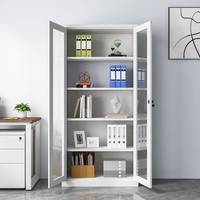 Armoire de classement en acier verrouillable avec 2 portes vitrées, étagères réglables, durable et écologique pour la maison ou le bureau