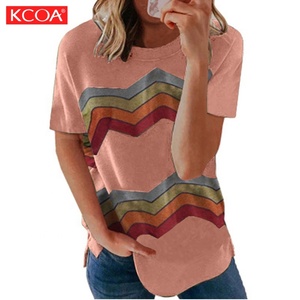 KCOA T-<span class=keywords><strong>shirt</strong></span> à manches courtes imprimé à rayures noires <span class=keywords><strong>et</strong></span> blanches pour femmes - Product Image 3