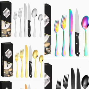 Cubertería de Metal de Lujo de la Serie Star Diamond, Cuchillo, Tenedor, Cuchara, Tenedor para Carne, Cuchara para Postre, Juego de 24/36 Piezas - Product Image 1