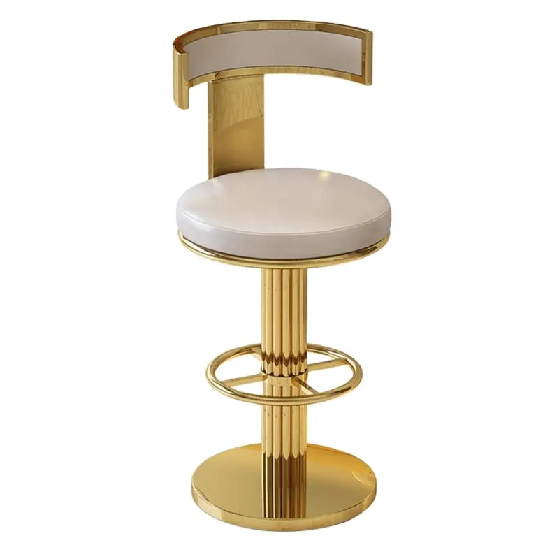 Proper price top quality round leather upholstered high bar chair luxury bar stool chair gold base with backrest
