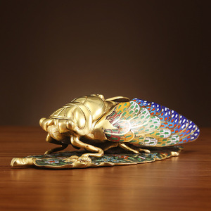 Presse-papiers en cuivre émaillé cloisonné motif cigale, décoration traditionnelle pour bureau et maison, cadeau - Product Image 3