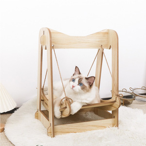 Wooden Rocking Cat <b>Swing</b> Double Layer Anti Tipping <b>Hammock</b> For Small Cats Pet Furniture - Product Image 1