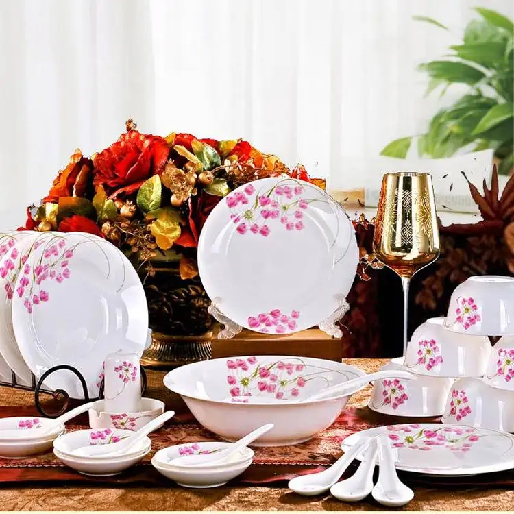 Aankomst Fabriekslevering Luxe High-End Klassieke Vintage Bloemenbloesem Bone China Serviesgoed Sets Bone China Diner Set