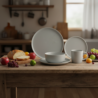 Service de table moderne en grès céramique |   Ensemble de 4 assiettes et bols gris |   Vaisselle de luxe pour la maison et l'hôtellerie, compatible four/micro-ondes, passe au lave-vaisselle