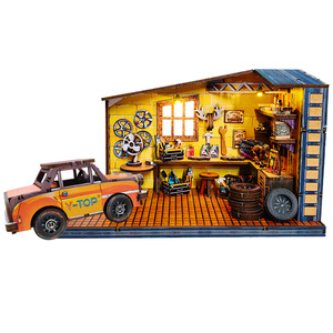 Tienda de reparación de automóviles, casas de muñecas, rompecabezas de madera, Rincón de libro, juguetes en miniatura DIY ecológicos, decoración educativa - Product Image 4