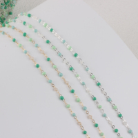 Chaîne plate délicate en or rempli 14 carats de 1,5 mm avec perles émaillées vertes multiples pour la fabrication de bijoux permanents DIY