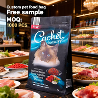 Aliments pour chiens et chats personnalisés avec fermeture éclair, emballage pour aliments pour animaux de compagnie à fond plat à 8 côtés, sac à fond plat