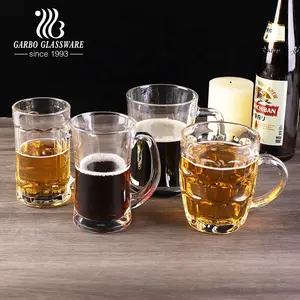 Stock beer glass mug wine drinking cup with handle juice glassware custom logo print mugs set tumbler barware glass mug for beer