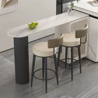 Table d'îlot de cuisine moderne avec armoire de rangement, style français blanc crème, table de petit-déjeuner, comptoir long, table à manger haute