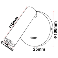 Lampe murale de lecture LED 3W à bras articulé orientable et flexible, encastrée, avec interrupteur, pour chevet de lit réglable et rotative