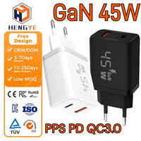 Adaptateur PPS GaN 45W OEM/ODM personnalisable, alimentation USB-C, chargeur rapide Type C 45W, port Type C 3 broches, chargeur PPS 45W