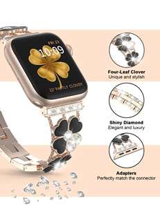 Quattro foglie di trifoglio leggero per le donne cinturini in metallo con diamanti lucidi per <span class=keywords><strong>Apple</strong></span> <span class=keywords><strong>Watch</strong></span> serie iWatch 10 9 8 7 6 5 4 3 SE - Product Image 4