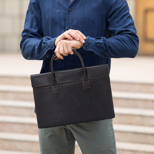 Nouveauté Sac à bandoulière pour ordinateur portable en cuir véritable Crazy Horse de style rétro simple vintage pour homme Sac à main - Product Image 2