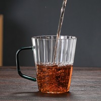 Mug à café en verre à rayures verticales avec poignée, tasse à thé en verre borosilicate, verre à boire compatible micro-ondes, idéal pour le bureau