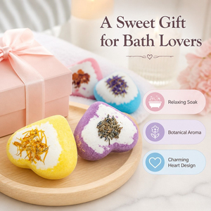 <span class=keywords><strong>Bombes</strong></span> de bain en forme de cœur en gros - Boules de bain hydratantes personnalisées avec fleurs séchées, 100g - Product Image 5