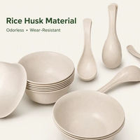 Ensemble de vaisselle jetable écologique et biodégradable en PP à haute densité à base de balle de riz pour les fêtes – Assiettes et tasses