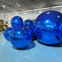 Boule miroir gonflable bleue 0,4 m réutilisable, grande décoration d'événement, ballon en PVC, ballon à bulles pour décoration de fête et de mariage