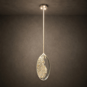 Élégante suspension ovale en verre avec perles décoratives, fil long, télécommande et hauteur réglable - Product Image 1