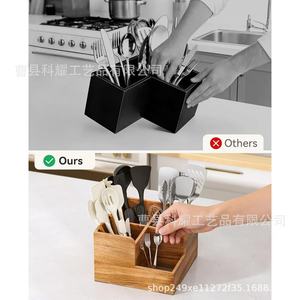 Wooden Cutlery <b>Storage</b> <b>Box</b> Four Compartment Knife Fork Spoon Organizer Standing Type Solid Wood <b>Kitchen</b> Utensil Holder - Product Image 3