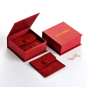 GLAMPKG Luxury Red Microfiber Jewelry Envelope Custom Cover Deboss Logo <b>Button</b> Pouch Insert Card <b>Magnetic</b> Box Packaging - Product Image 3
