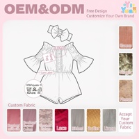 Combinaison courte à épaules dénudées pour bébés filles, manches cloche, motif floral, patchwork en dentelle, avec bandeau assorti, tenue quotidienne pour tout-petits