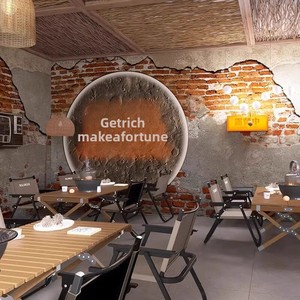 Papier peint en tissu sans couture à motif brique vieilli style industriel, sur mesure pour restaurants sur le thème du camping et restaurants de fondue - Product Image 1