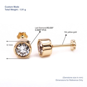 Tianyu Gems Custom 14K Yellow Gold Round Lab Diamond <b>Stud</b> <b>Earrings</b> Bezel Setting Minimalist Women's Everyday Wear - Product Image 3