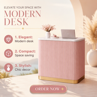 Comptoir de caisse élégant rose pour magasin de vêtements, bureau d'accueil pour boutique de vêtements féminins, comptoir de consultation pour salon de beauté
