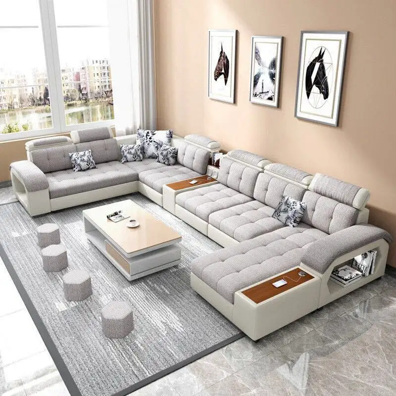 Conjunto de sofá secional de couro moderno, móveis de sala de estar, sofá de design moderno, sofá em forma de U de luxo, outros móveis de sala de estar