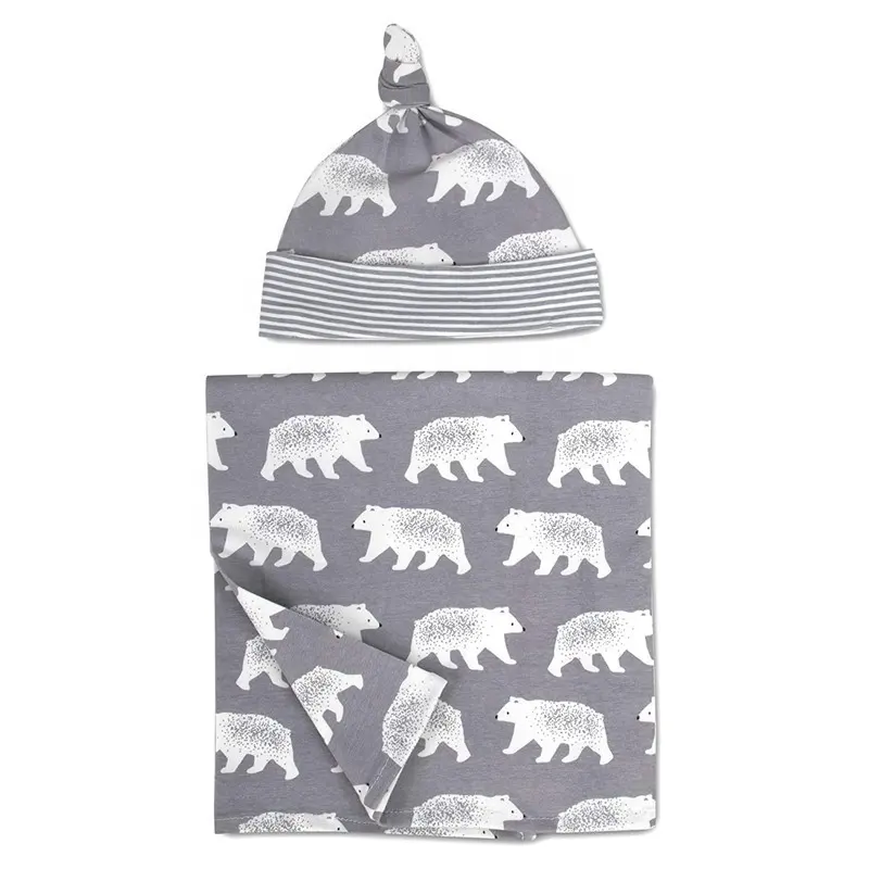 Conjunto bebê swaddle 2pc para menino cobertor, amarrado chapéu estiramento e durabilidade elefante geométrico dino