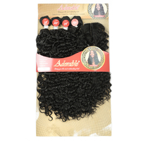 Rambut Sintetis Jerry Curl Dalam Bentuk Bundel Dengan Closure, Tahan Panas, Ekstensi Rambut Gelombang Air Alami