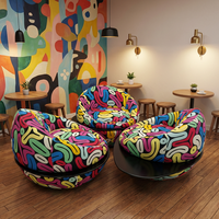 Fauteuil moderne de style Saturne en tissu jacquard imprimé avec structure en bois massif, chaise d'appoint confortable pour salon, maison ou hôtel