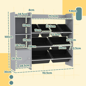 Multi Tier Children Toy Organiser Shelf for Playroom Nursery Modern <strong>Grey</strong> Kids Toy <strong>Storage</strong> <strong>Unit</strong> with 8 Removable Bins - Product Image 4