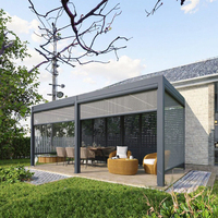 Pergola en aluminium imperméable et pare-soleil pour patio/balcon/terrasse, pavillon écologique extérieur télécommandé avec porte/lumière LED