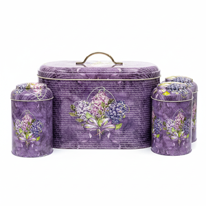 Caja de lata redonda de 4 piezas, juego de cocina, tapa de cúpula, flor púrpura, diseño púrpura - Product Image 2